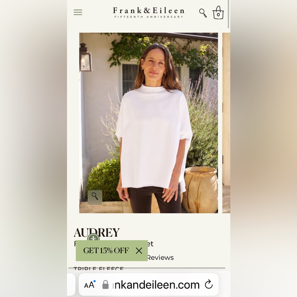 Frank & Eileen caplet short sleeve sweat shirt in white OS